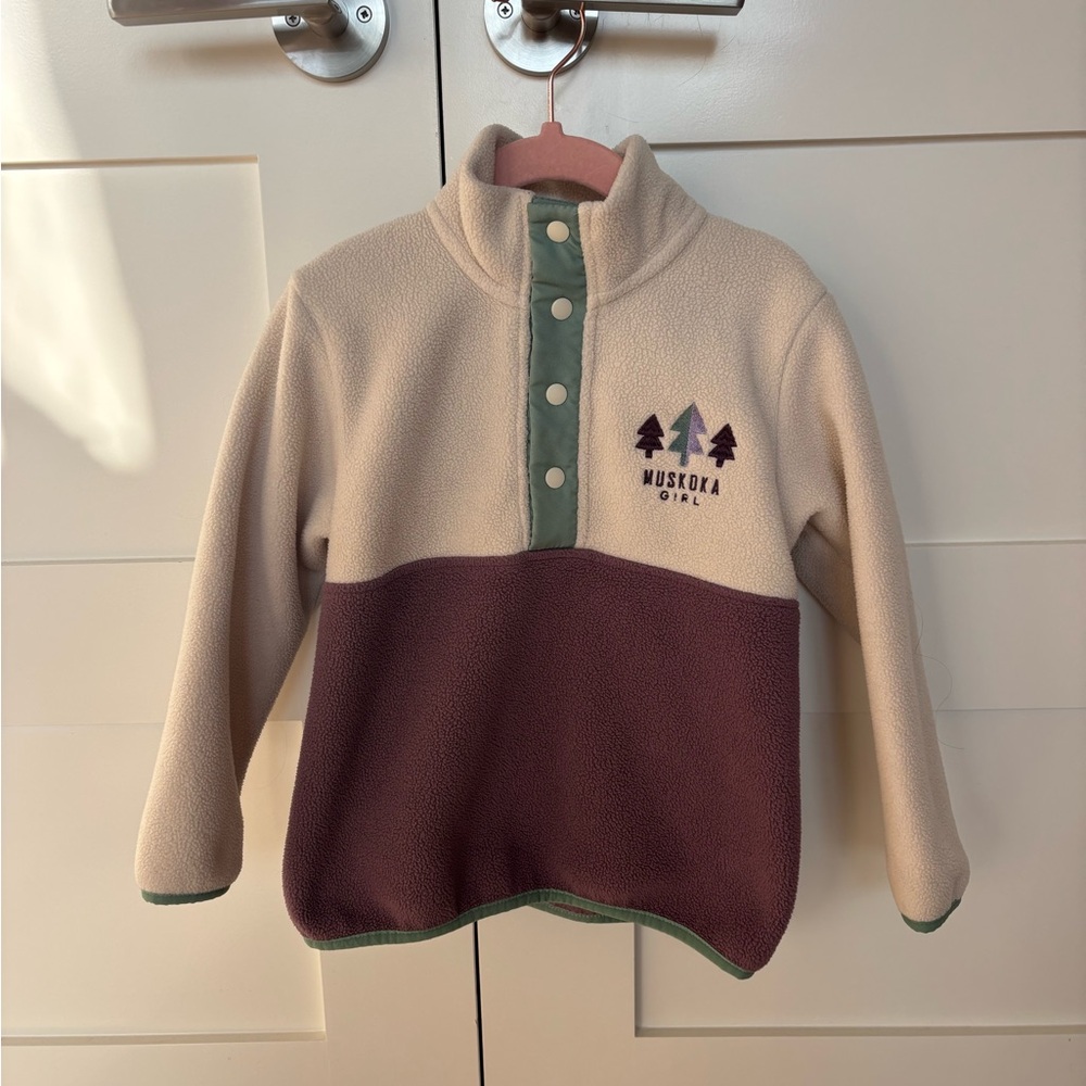 Muskoka Kid Fleece Pullover - Cream and Purple